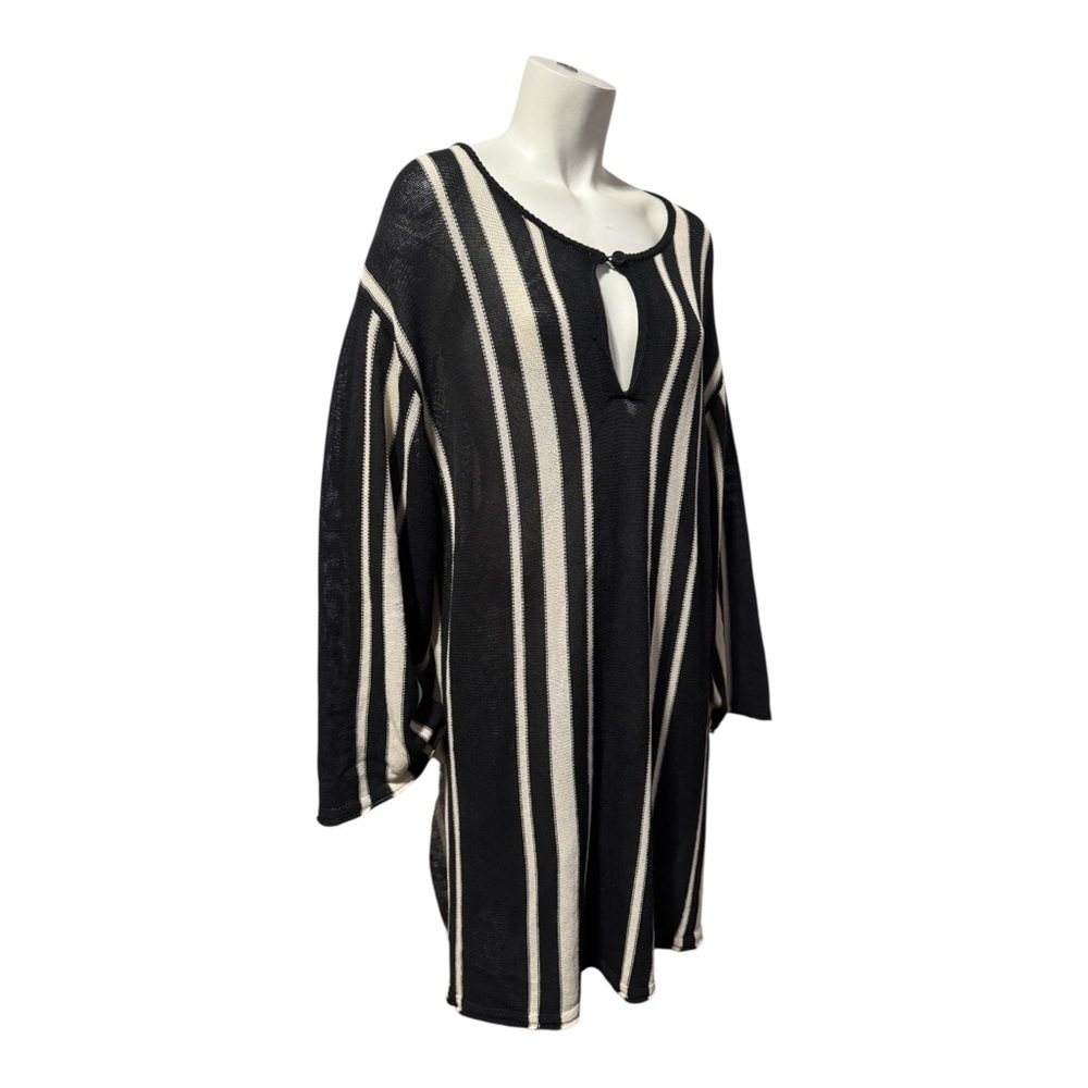 Zara Black Ivory Striped Boho Tunic Long Sleeve Minimalist Beach Women’s Large - Picture 2 of 12